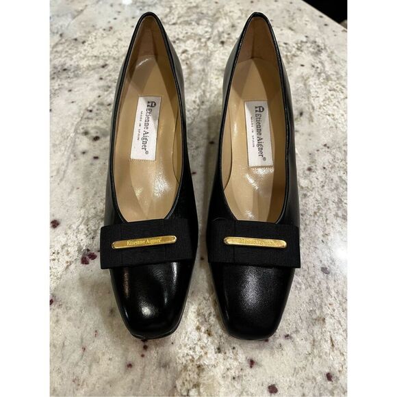 Etienne Aigner Savannah Black Leather Low Heel Sz 8N NWT - Picture 2 of 7